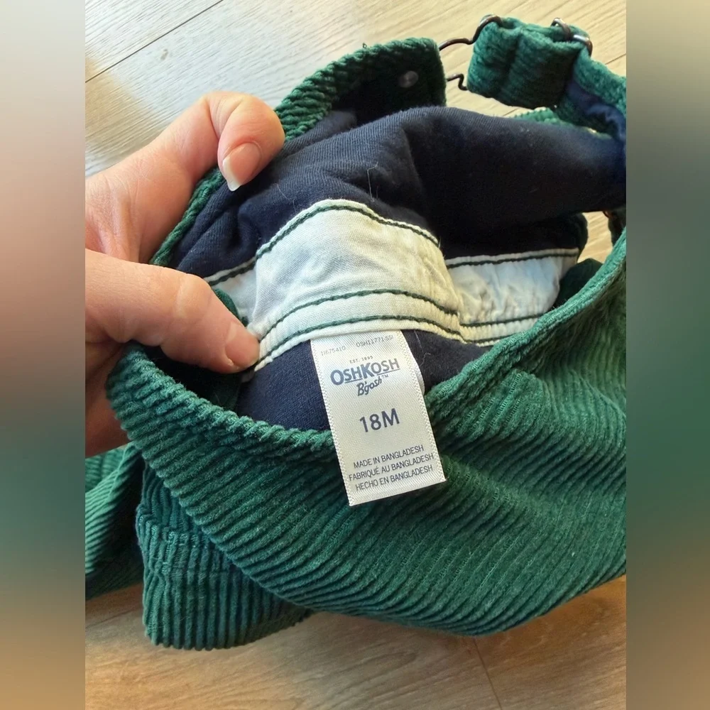 OshKosh Green Corduroy Overalls Fleece Lined Toddler 18M